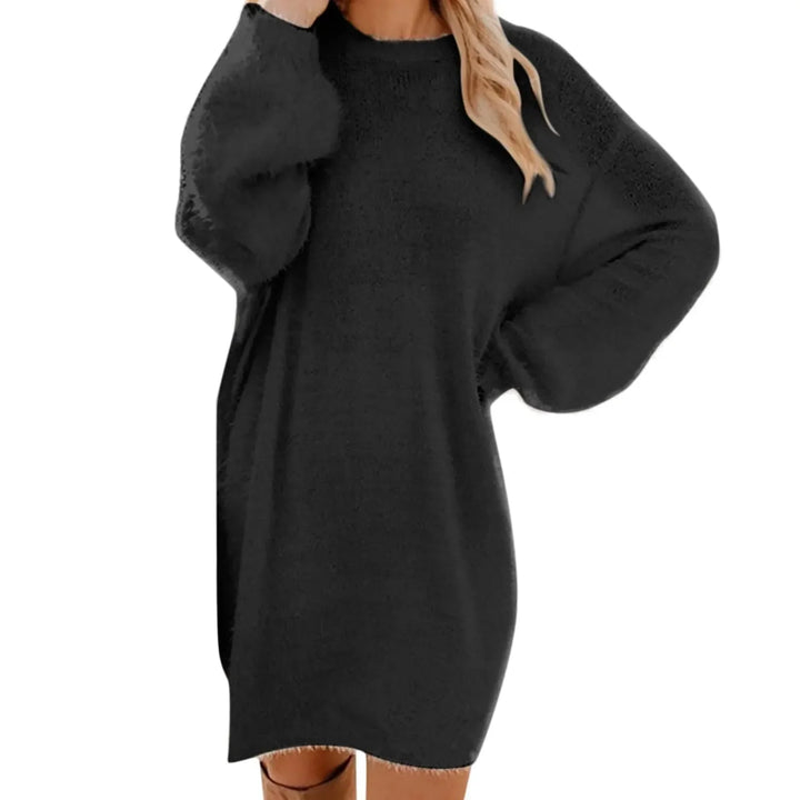 Quenna™ | Women's Brushed Knit Mini Sweater Dress with Crew Neck
