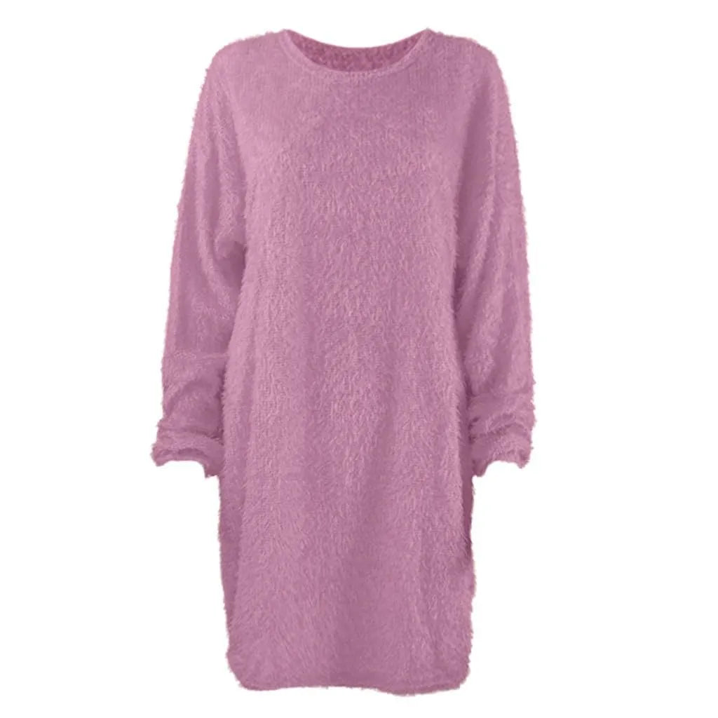 Quenna™ | Women's Brushed Knit Mini Sweater Dress with Crew Neck