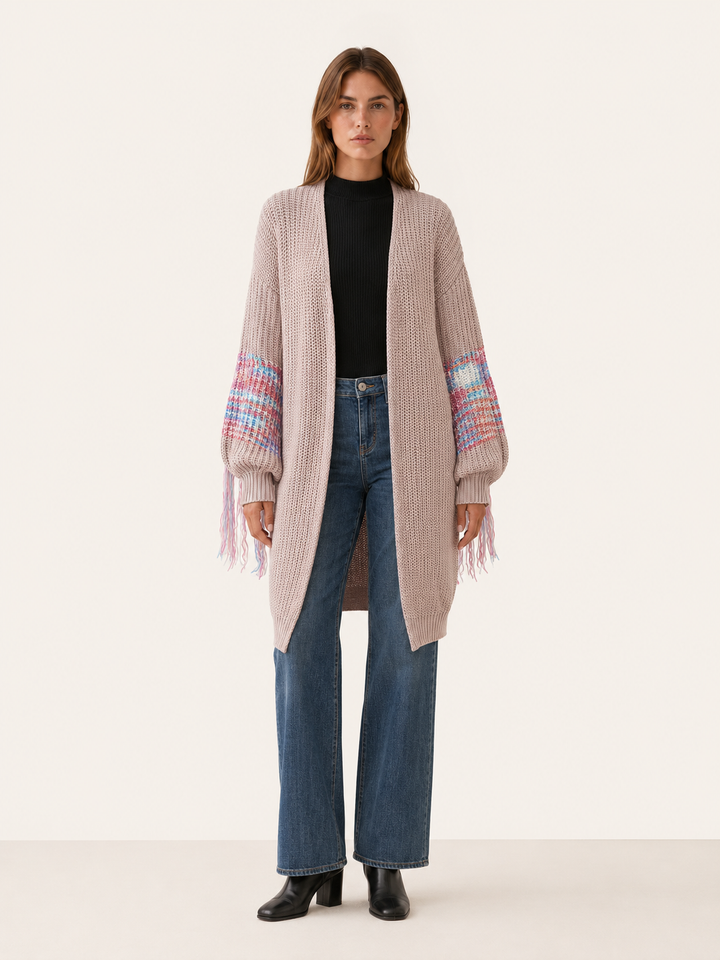 Ariadne™ | Fringe-Sleeve Longline Cardigan