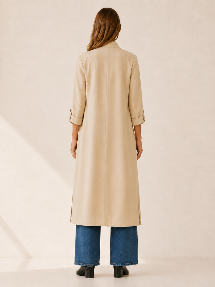 Ariane™ | Long Open-Front Trench with Roll-Tab Sleeves