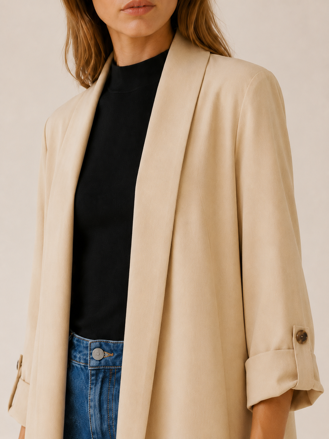 Ariane™ | Long Open-Front Trench with Roll-Tab Sleeves