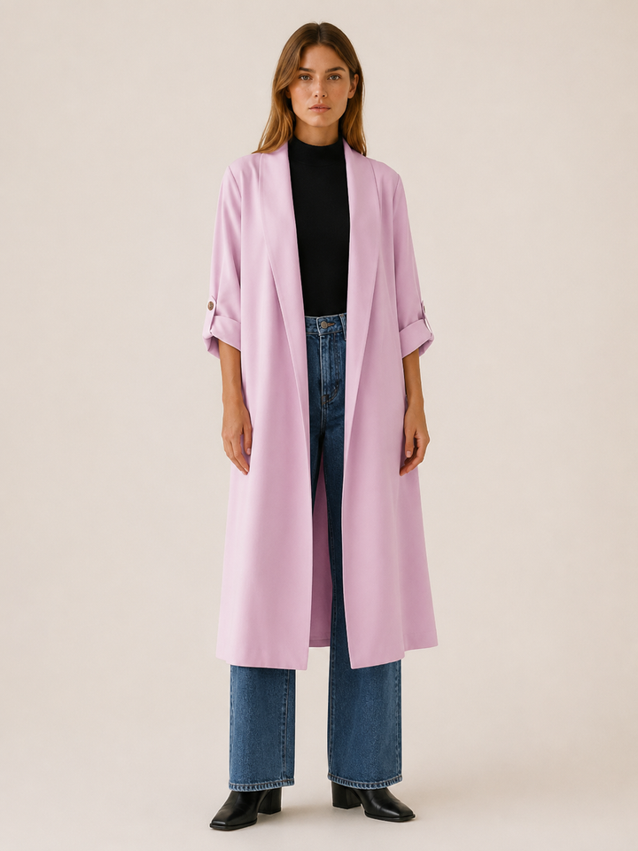 Ariane™ | Long Open-Front Trench with Roll-Tab Sleeves
