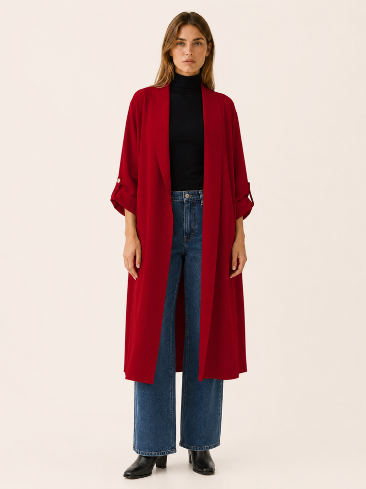 Ariane™ | Long Open-Front Trench with Roll-Tab Sleeves