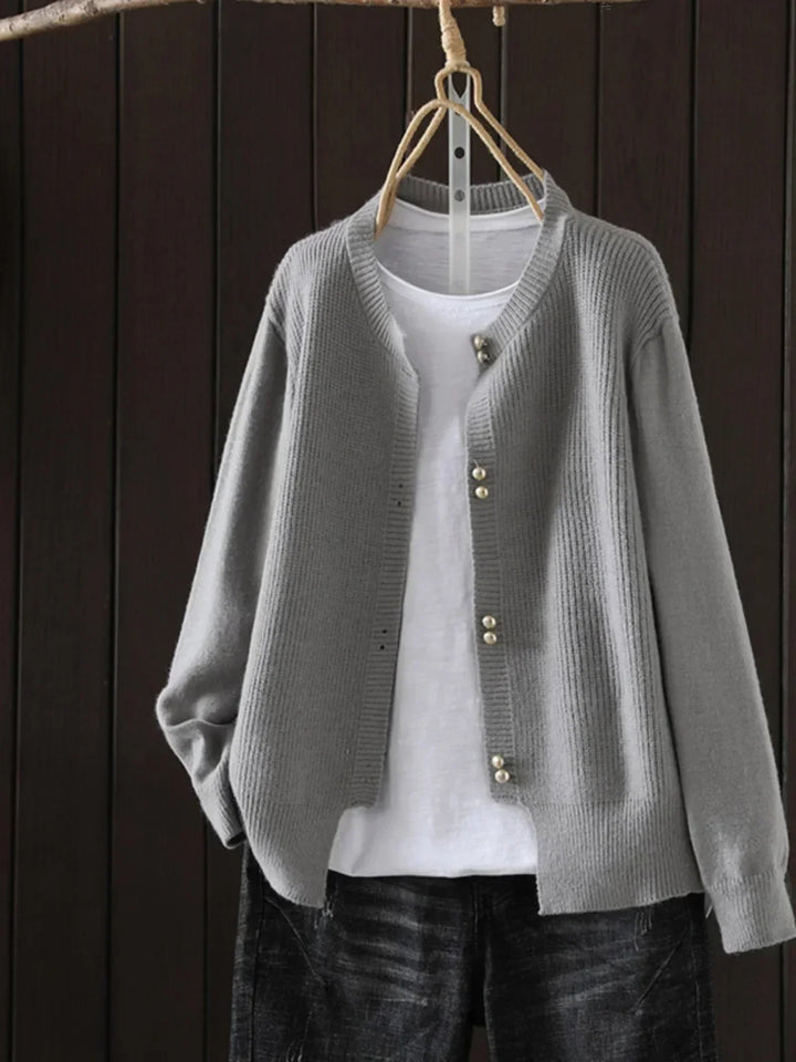 Fionnula™ | Women's Pearl Button Round Neck Knit Cardigan