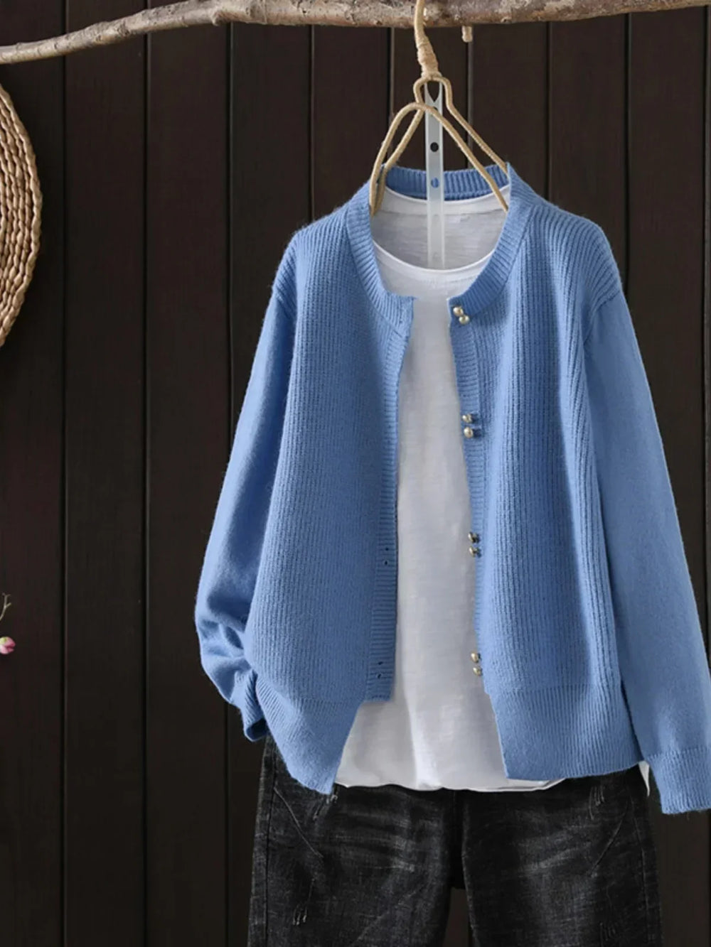 Fionnula™ | Women's Pearl Button Round Neck Knit Cardigan