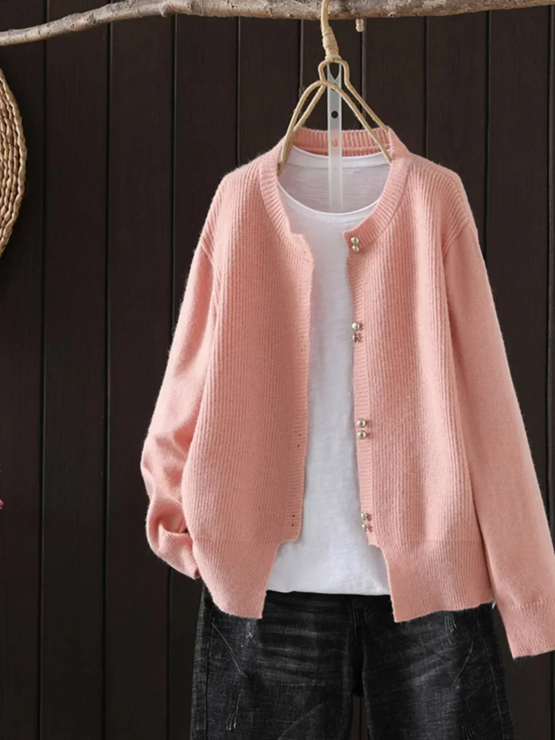 Fionnula™ | Women's Pearl Button Round Neck Knit Cardigan