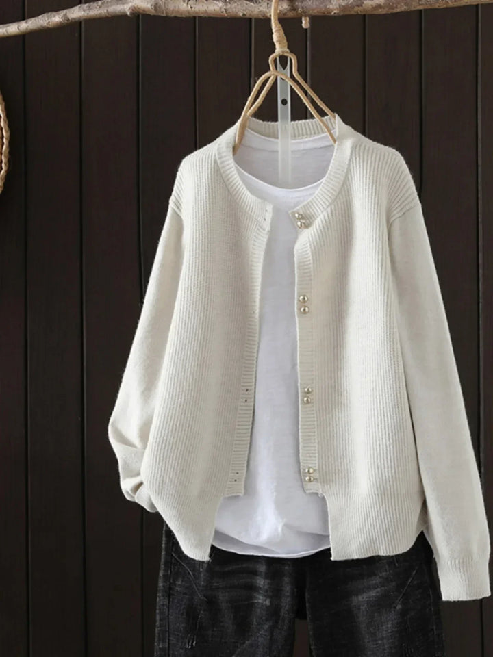 Fionnula™ | Women's Pearl Button Round Neck Knit Cardigan