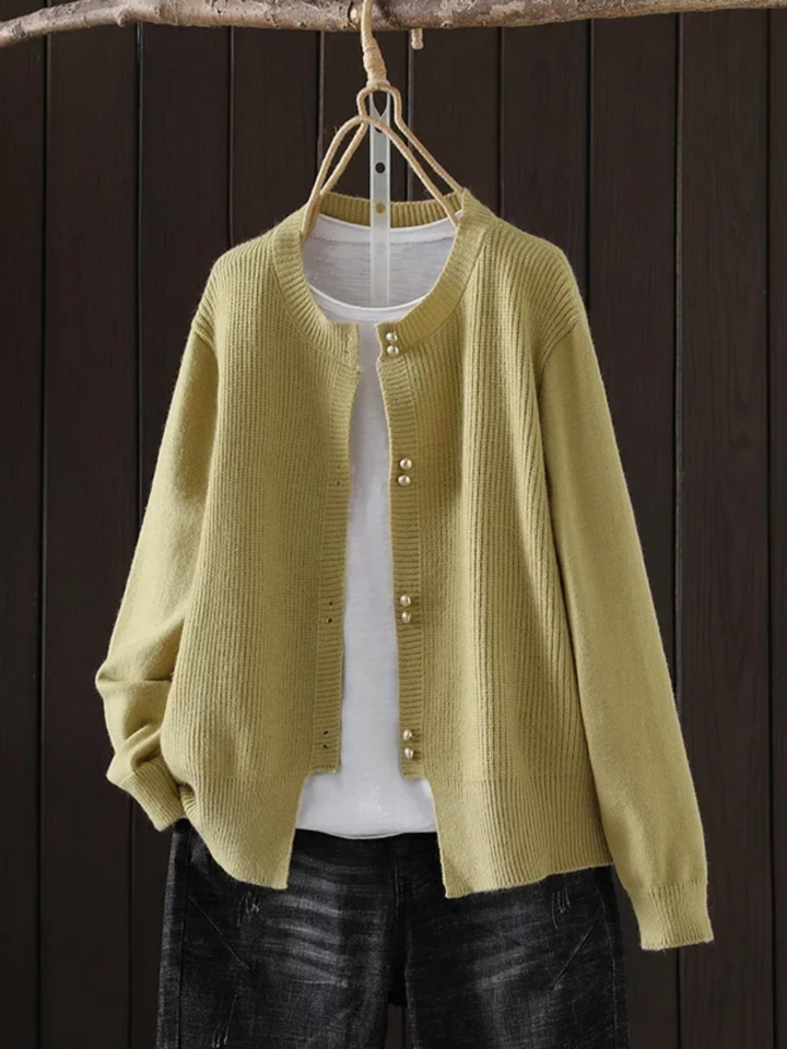 Fionnula™ | Women's Pearl Button Round Neck Knit Cardigan
