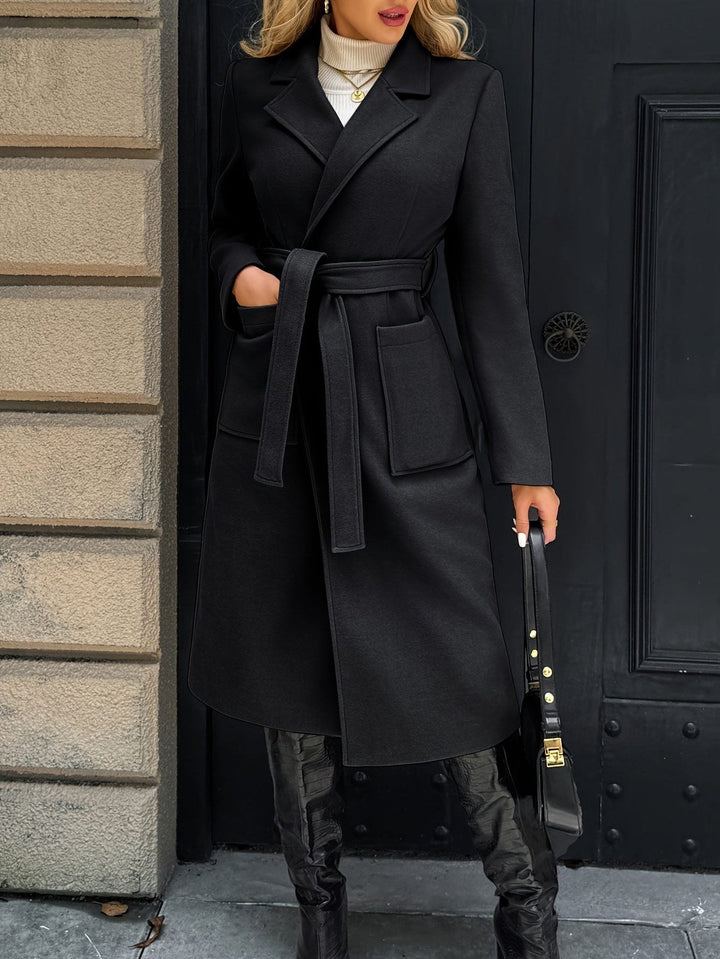 Arwen™ | Women's Belted Long Overcoat with Patch Pockets