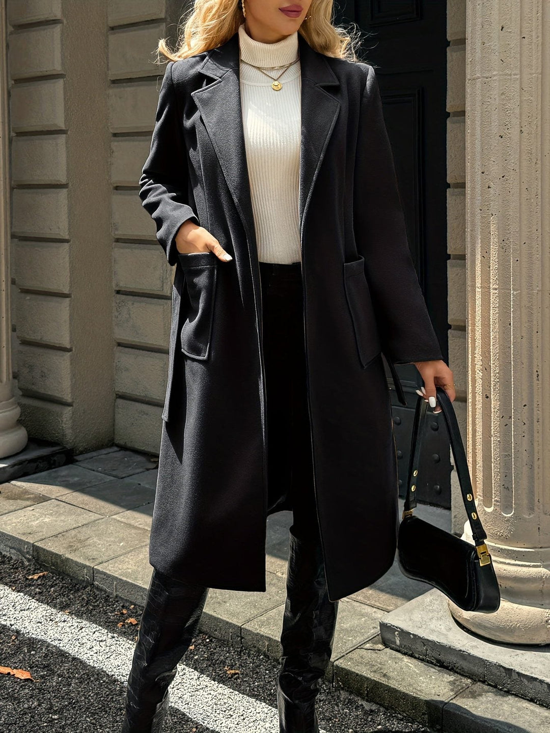 Arwen™ | Women's Belted Long Overcoat with Patch Pockets