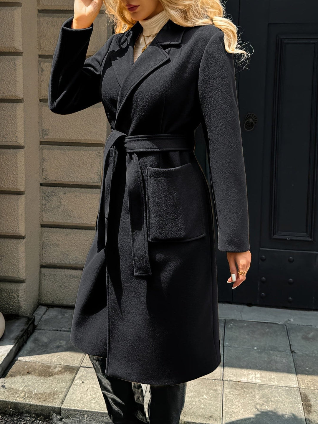 Arwen™ | Women's Belted Long Overcoat with Patch Pockets