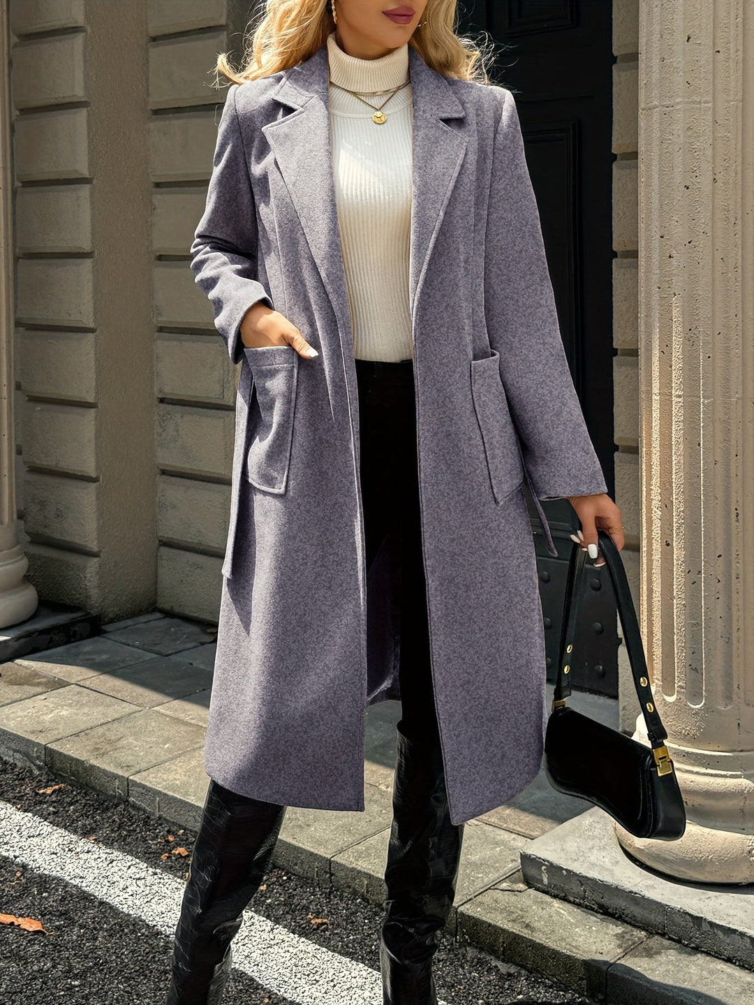 Arwen™ | Women's Belted Long Overcoat with Patch Pockets