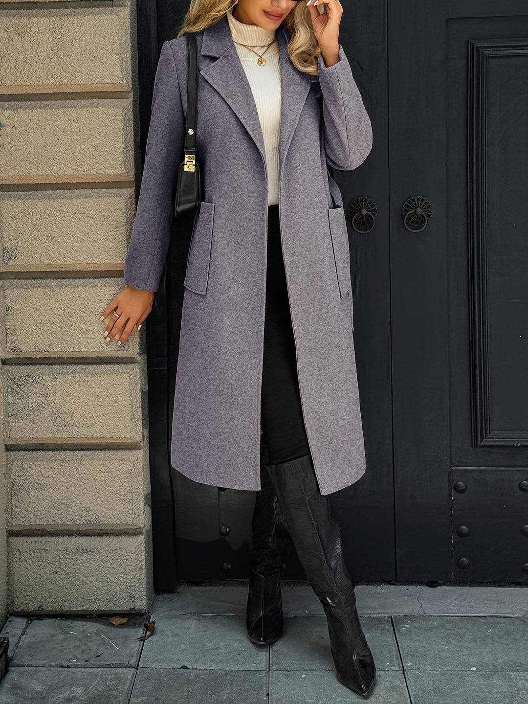 Arwen™ | Women's Belted Long Overcoat with Patch Pockets