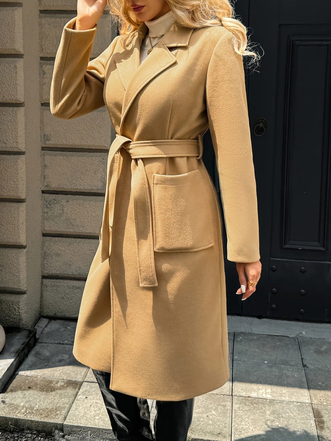 Arwen™ | Women's Belted Long Overcoat with Patch Pockets