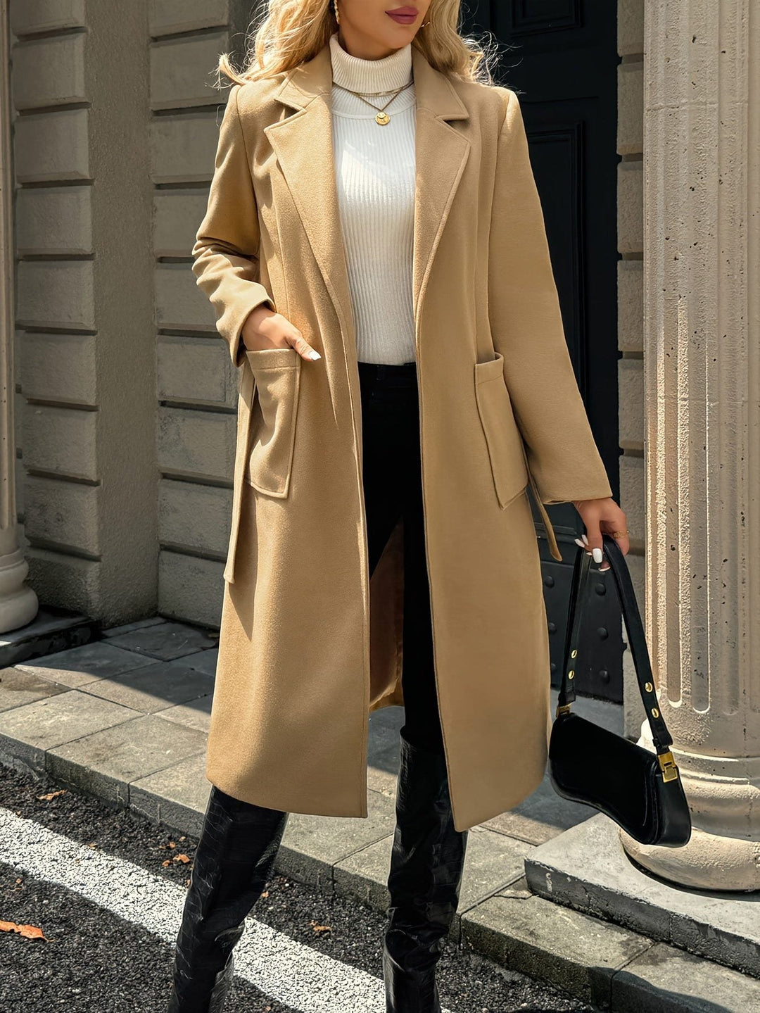 Arwen™ | Women's Belted Long Overcoat with Patch Pockets