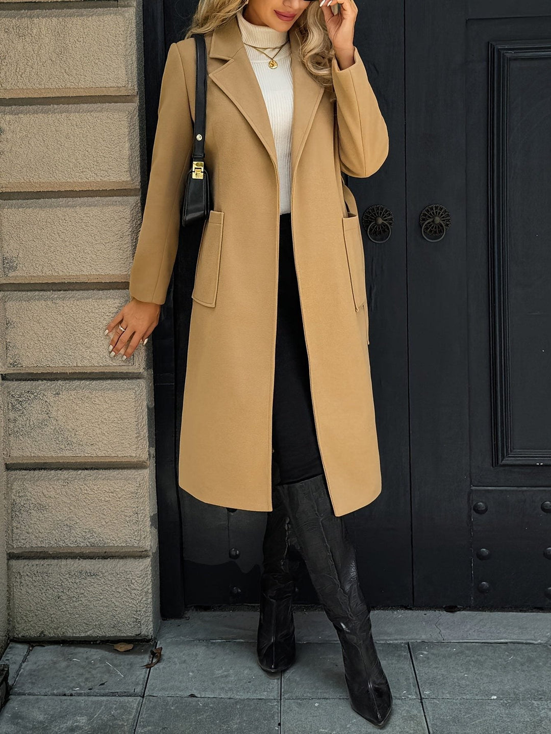 Arwen™ | Women's Belted Long Overcoat with Patch Pockets