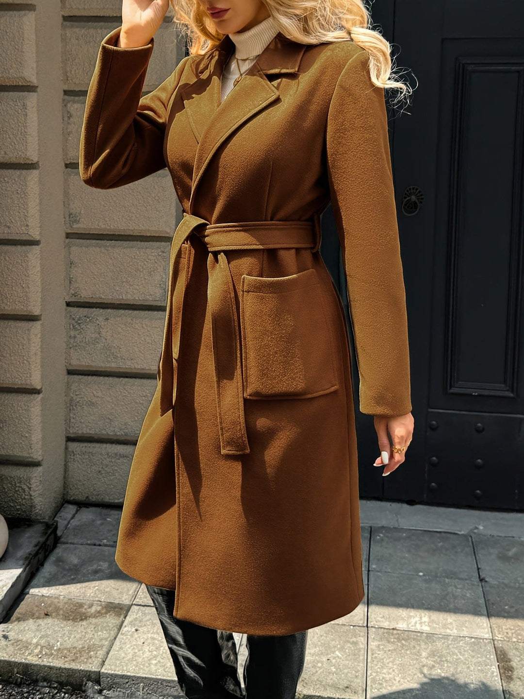 Arwen™ | Women's Belted Long Overcoat with Patch Pockets