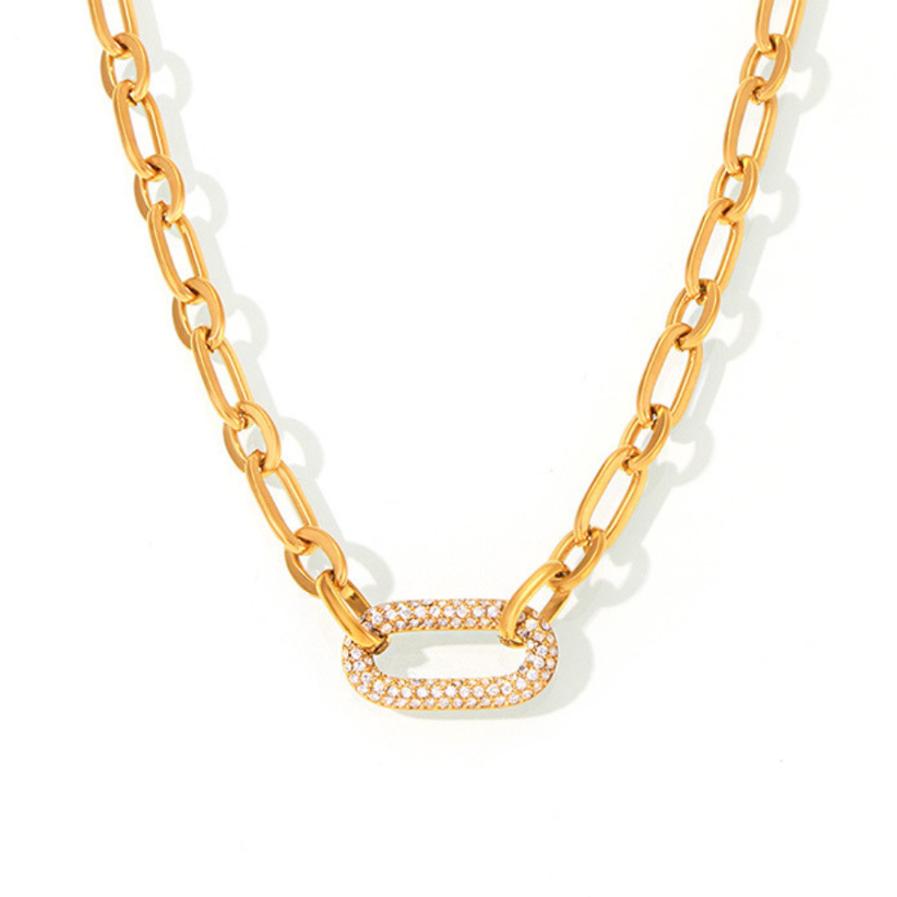 Massive jewelry set with chain link and pavé elements | Gold