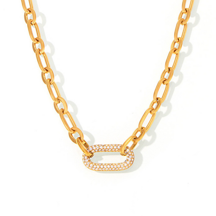 Massive jewelry set with chain link and pavé elements | Gold