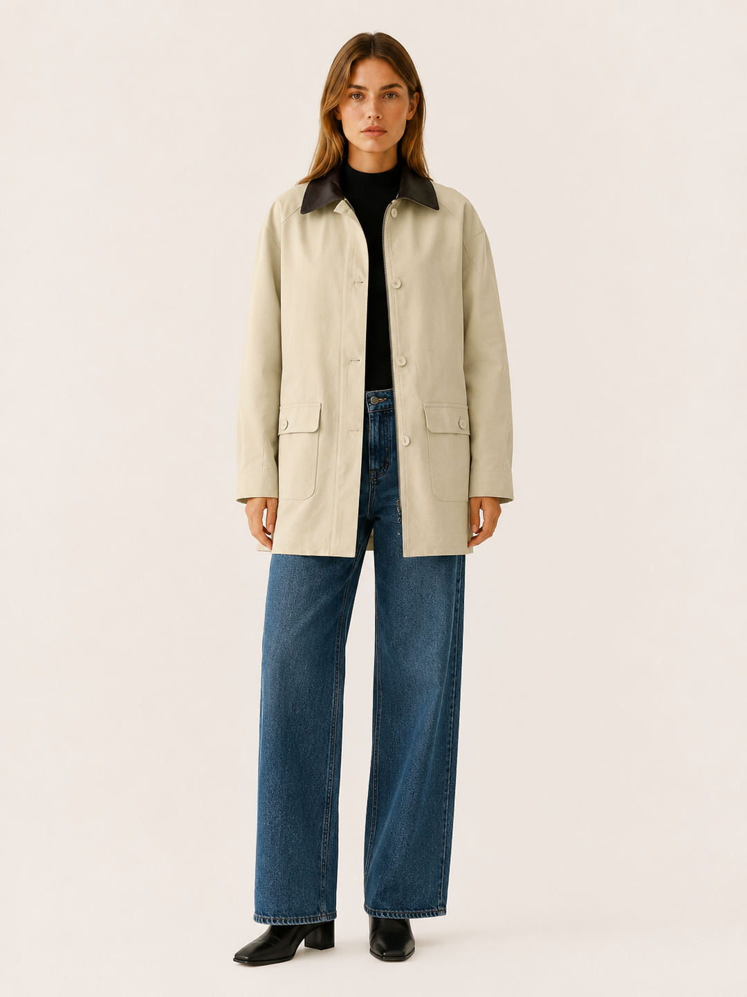 Aurelia™ | Barn Jacket with Contrast Collar, Beige