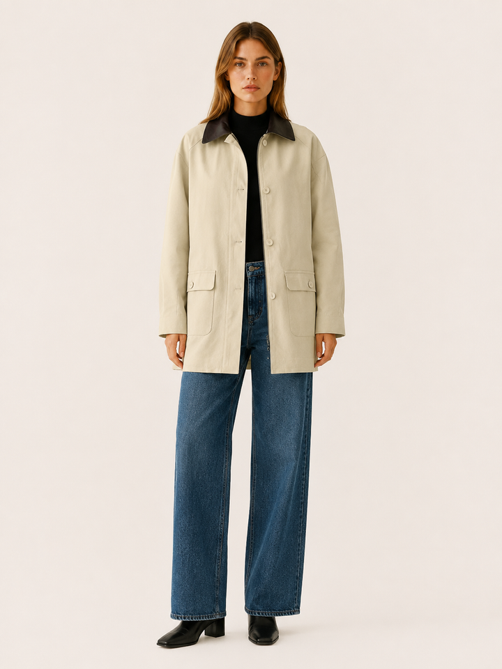 Aurelia™ | Barn Jacket with Contrast Collar, Beige