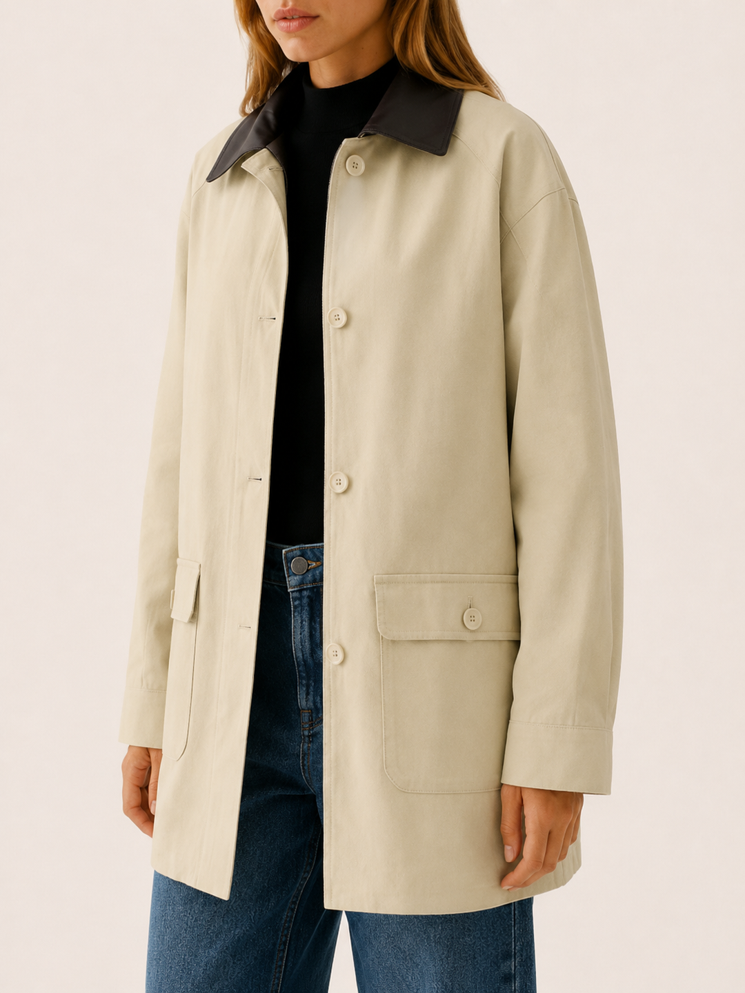 Aurelia™ | Barn Jacket with Contrast Collar, Beige