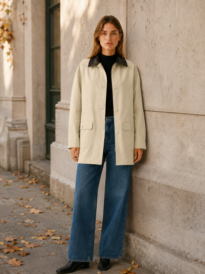 Aurelia™ | Barn Jacket with Contrast Collar, Beige