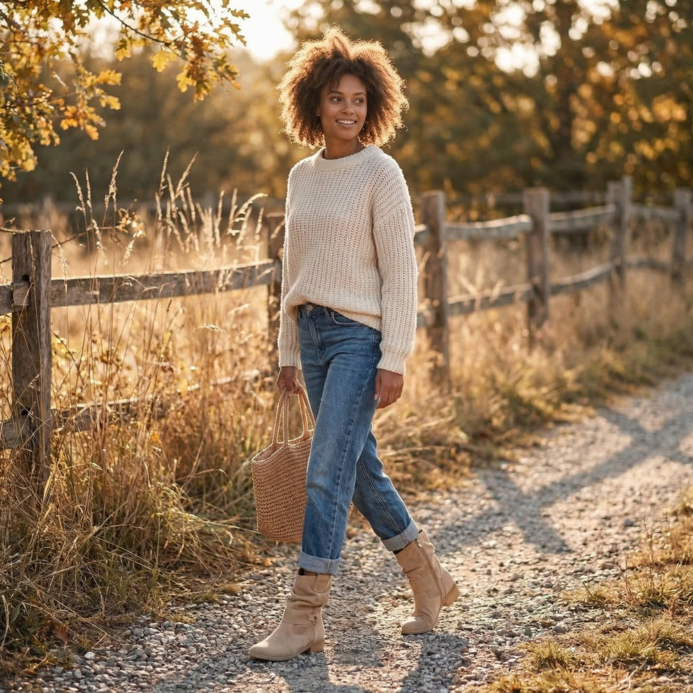 Fidelma™ | Women's Western Slouch Ankle Boots with Buckle Strap