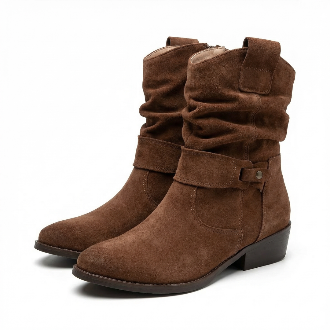 Fidelma™ | Women's Western Slouch Ankle Boots with Buckle Strap