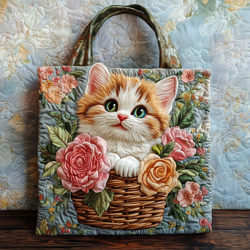 Kitty Bloom Quilted Tote Bag
