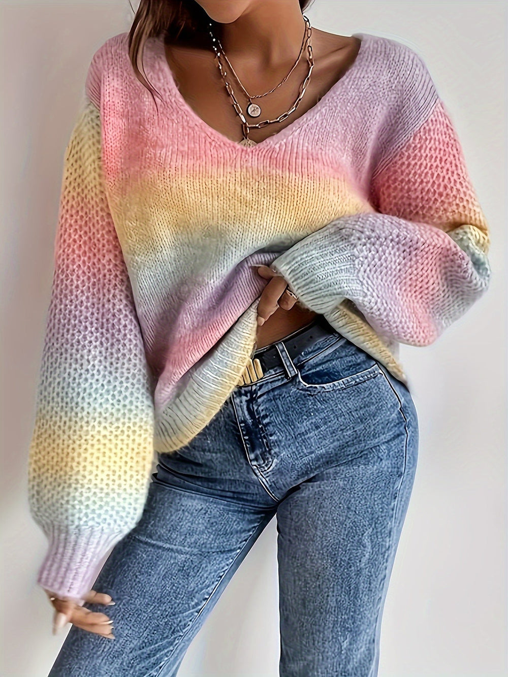 Erica™ | Women's Off Shoulder Gradient Knit Sweater