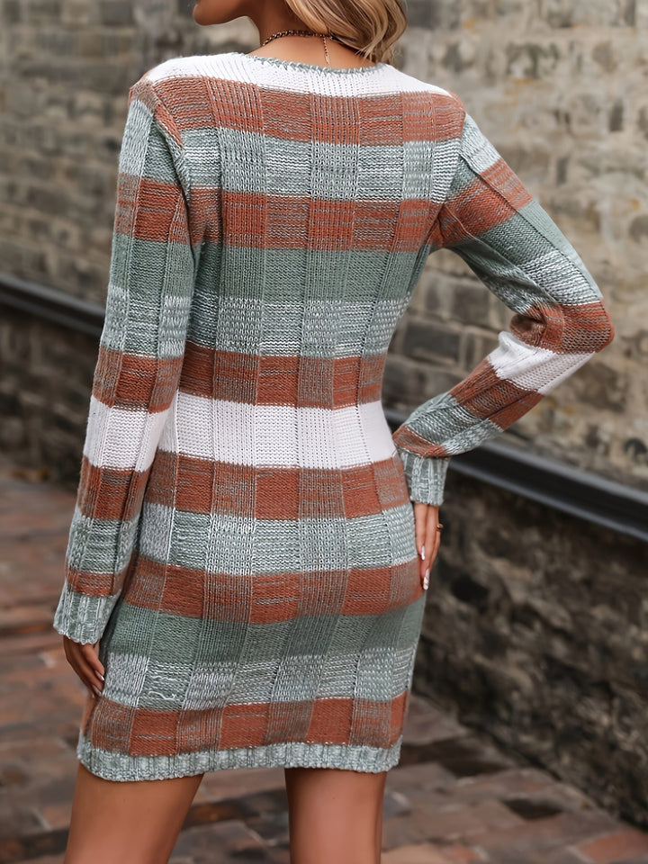 Bernadette™ | Women's Colour Block Knit Dress with V Neck