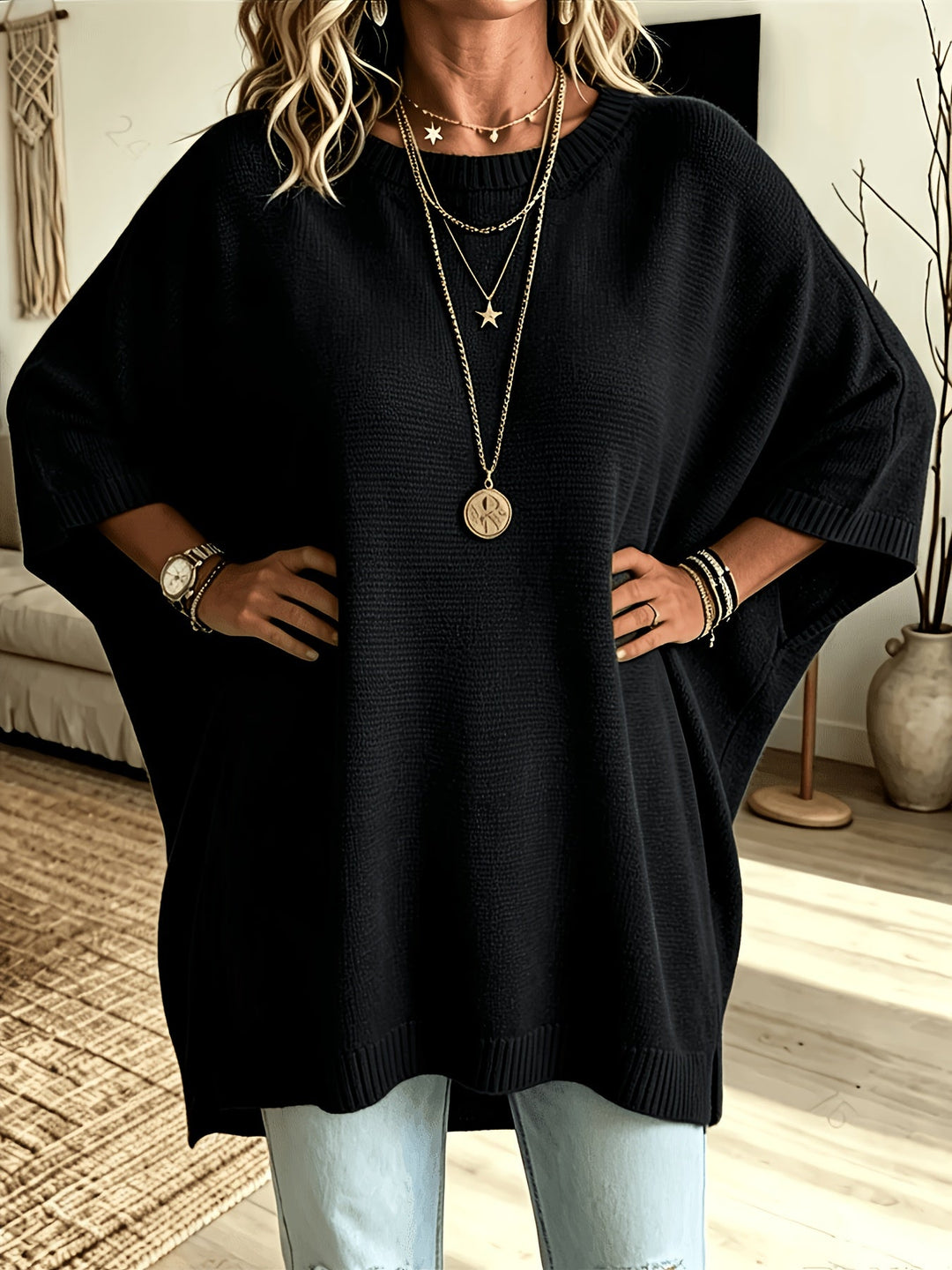 Arlene™ | Women's Relaxed Batwing Sweater with Side Slits