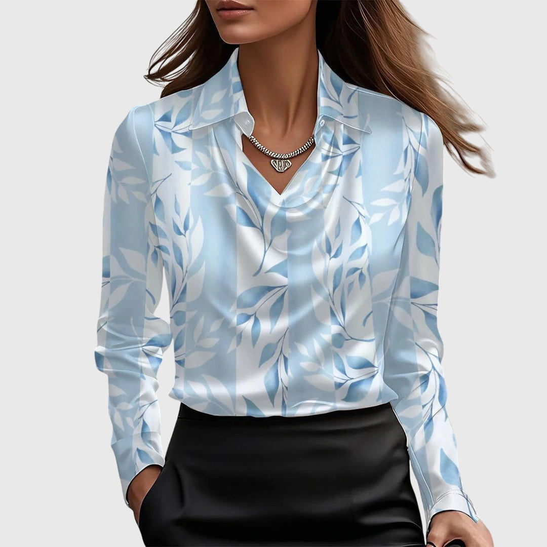 Leocadia™ | Women's Draped Cowl Neck Long Sleeve Blouse