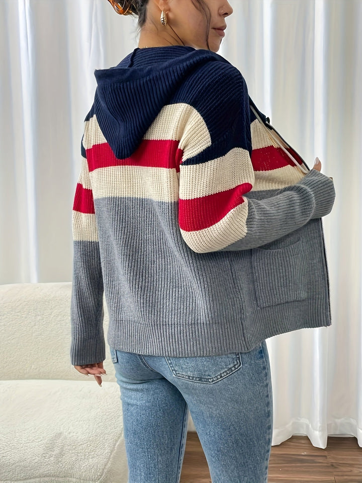 Susannah™ | Women's Colour Block Hooded Zip Cardigan with Pockets
