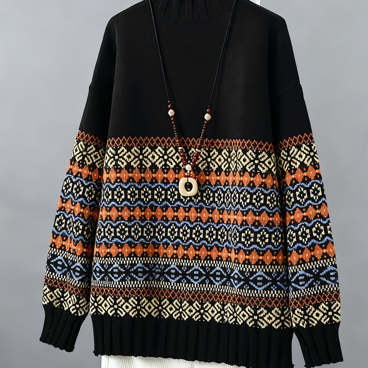 Ianthe™ | Women's Vintage Jacquard Knit Sweater with Mock Neck