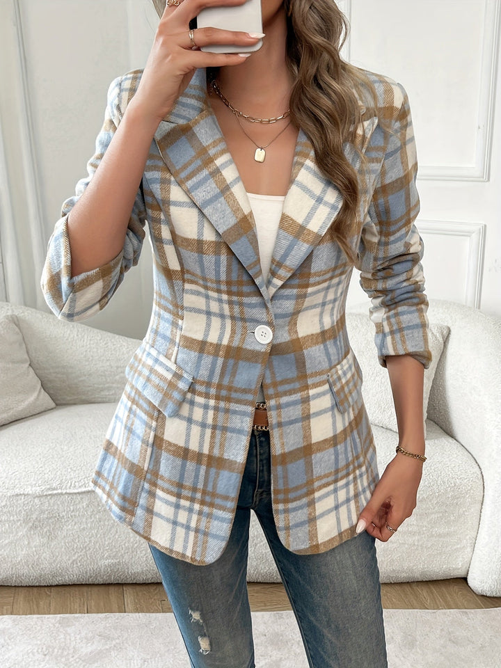 Pernilla™ | Women's Checked Single Button Blazer with Pockets