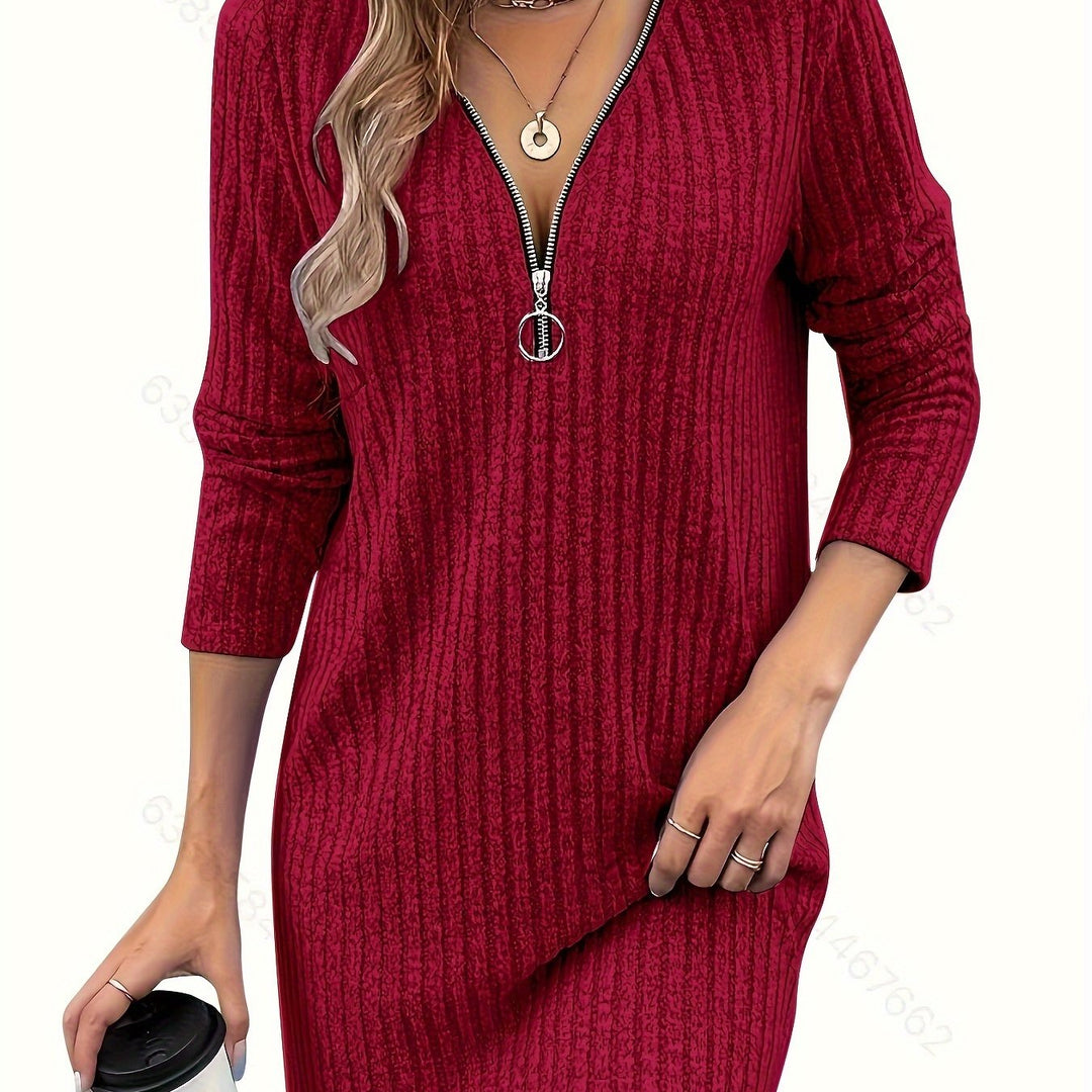 Clementine™ | Women's Zip-Neck Ribbed Sweater Dress