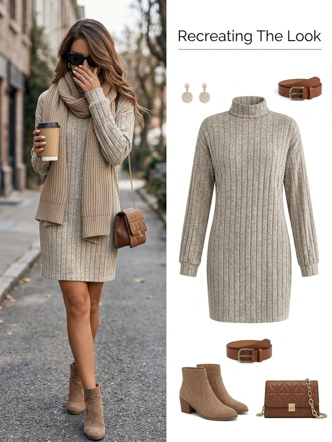 Cadence™ | Women's Long Sleeve Ribbed Turtleneck Sweater Dress