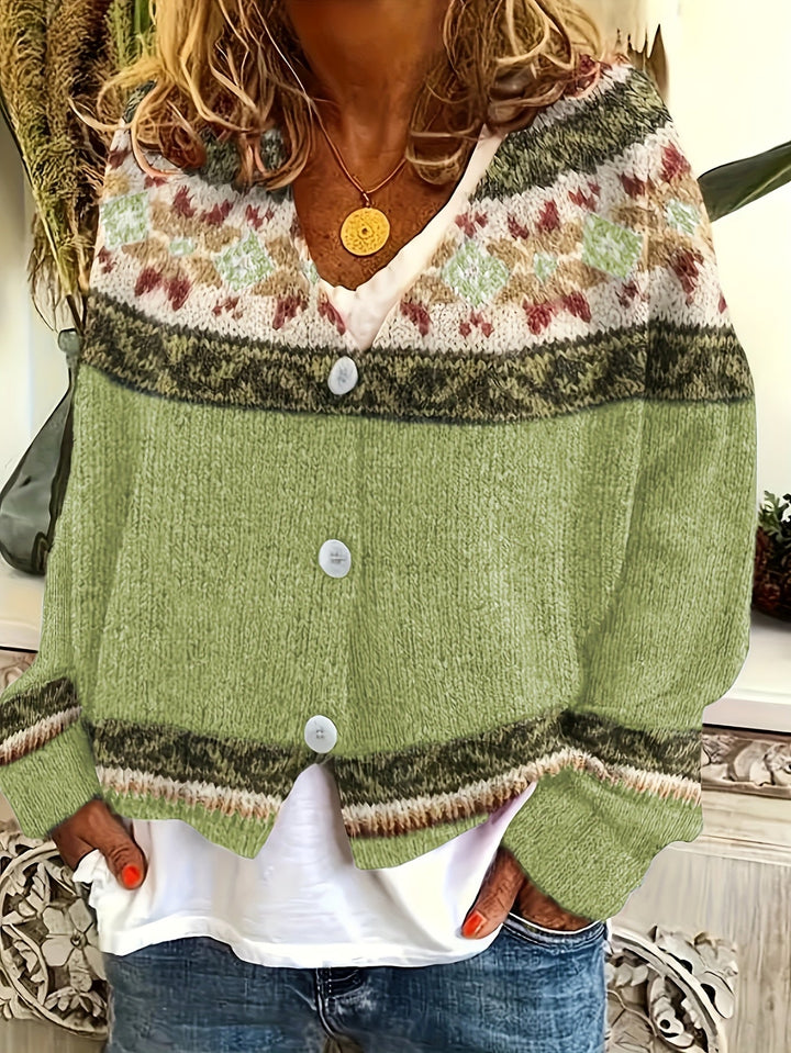 Griselda™ | Women's Fair Isle Yoke Button Front Cardigan