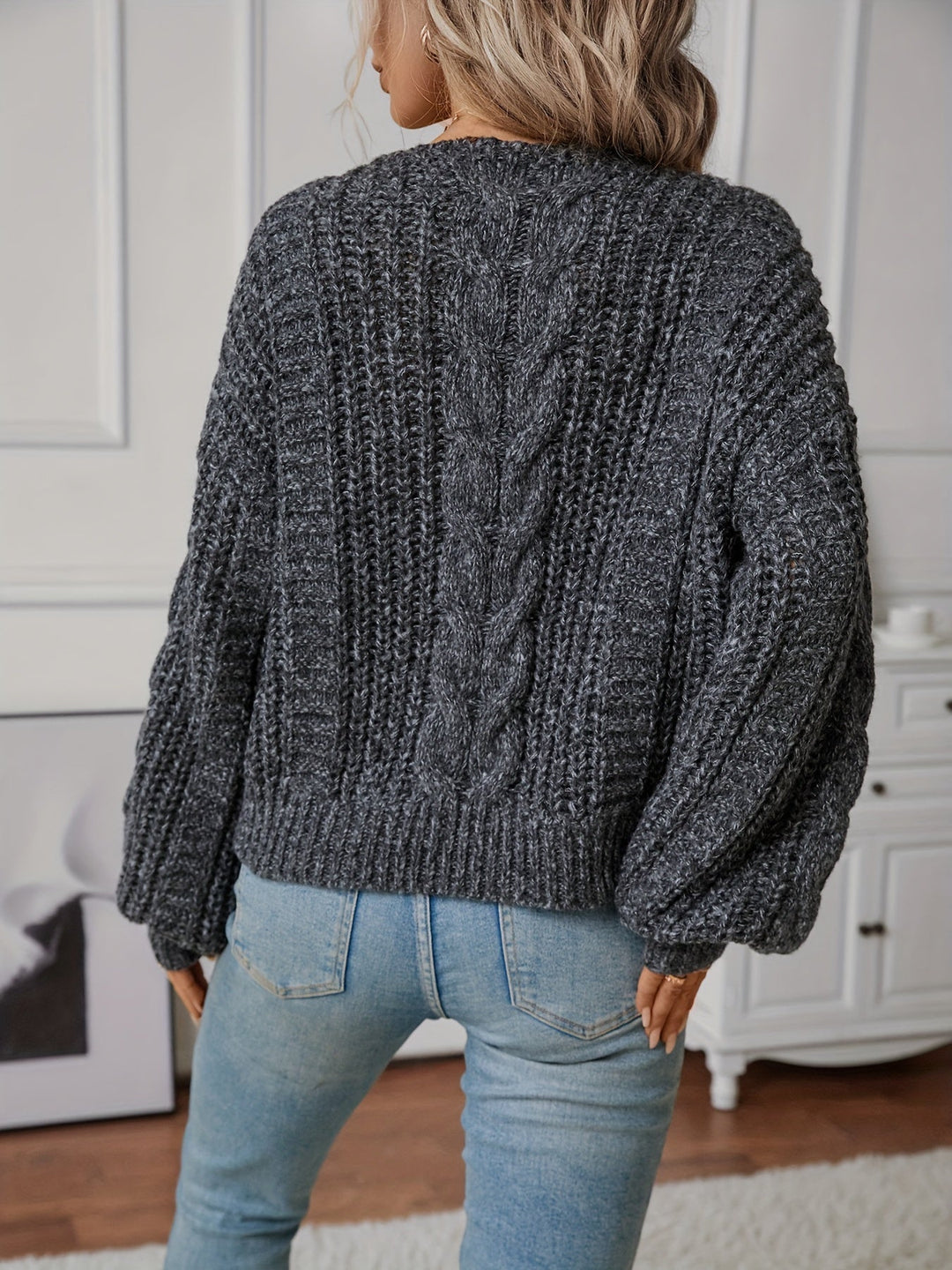 Rhoswen™ | Women's Chunky Cable Knit Sweater with V Neck