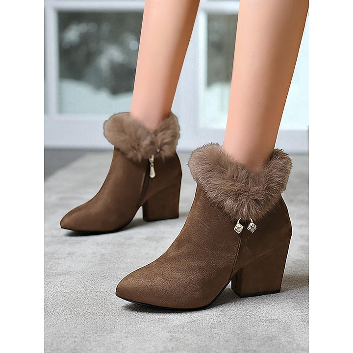 Blanche™ | Women's Fur-Trimmed Block Heel Ankle Boots