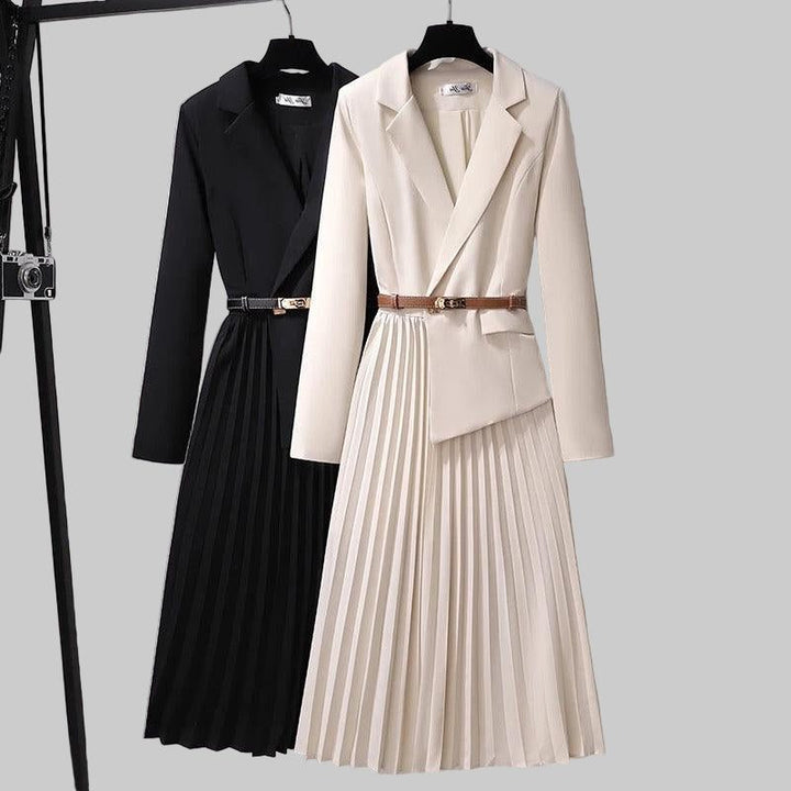 Brigitta™ | Women's Pleated Midi Blazer Dress with Belt