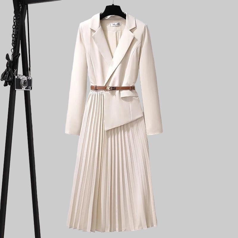 Brigitta™ | Women's Pleated Midi Blazer Dress with Belt