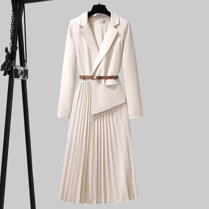 Brigitta™ | Women's Pleated Midi Blazer Dress with Belt