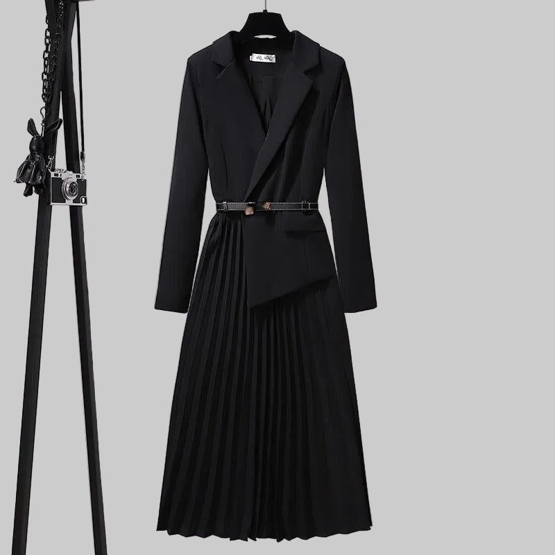 Brigitta™ | Women's Pleated Midi Blazer Dress with Belt