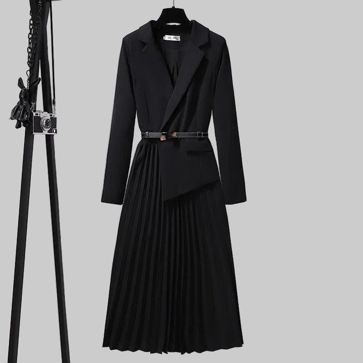 Brigitta™ | Women's Pleated Midi Blazer Dress with Belt
