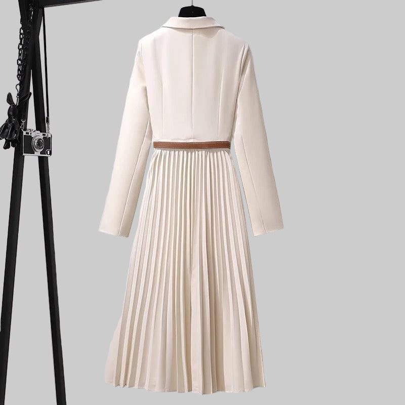 Brigitta™ | Women's Pleated Midi Blazer Dress with Belt