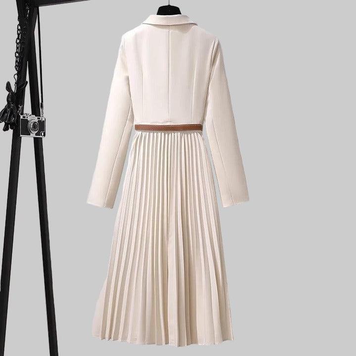 Brigitta™ | Women's Pleated Midi Blazer Dress with Belt