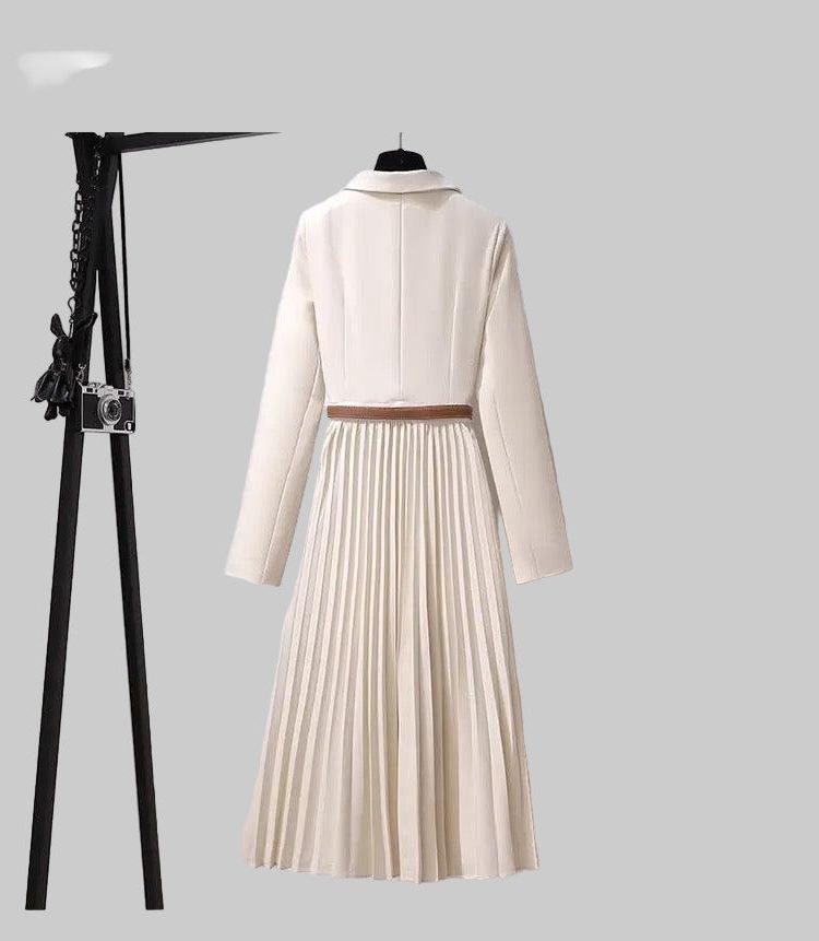 Brigitta™ | Women's Pleated Midi Blazer Dress with Belt